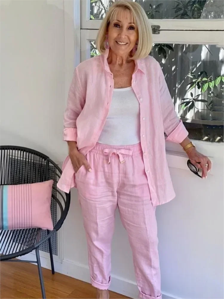 Autumn Spring Casual Suit Women Cotton Linen 2 Piece Set Solid Color Loose Button Shirt + Pants Sets Daily Women's Clothing
Autumn Spring Casual Suit Women Cotton Linen 2 Piece Set Solid Color Loose Button Shirt + Pants Sets Daily Women's Clothing