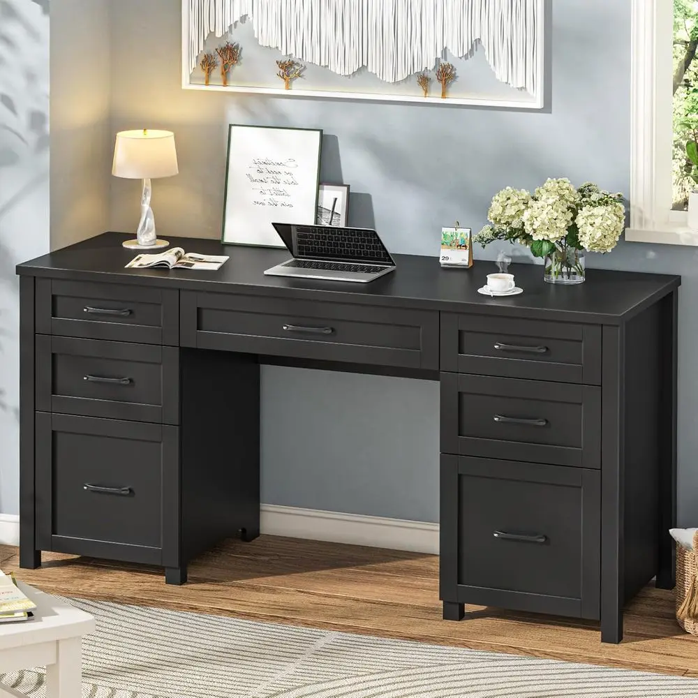 61 Executive Desk with 5 Drawers - Rustic Office Desk, Computer Desk with File Drawers and Storage Cabinet, Wooden Workstation f
61 Executive Desk with 5 Drawers - Rustic Office Desk, Computer Desk with File Drawers and Storage Cabinet, Wooden Workstation f