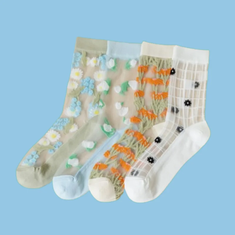 3/6 Pairs Summer Art Card Stockings Women's Thin Crystal Silk Mid-tube Socks Cotton Bottom Daisy Flower Glass Silk Fairy Socks
3/6 Pairs Summer Art Card Stockings Women's Thin Crystal Silk Mid-tube Socks Cotton Bottom Daisy Flower Glass Silk Fairy Socks