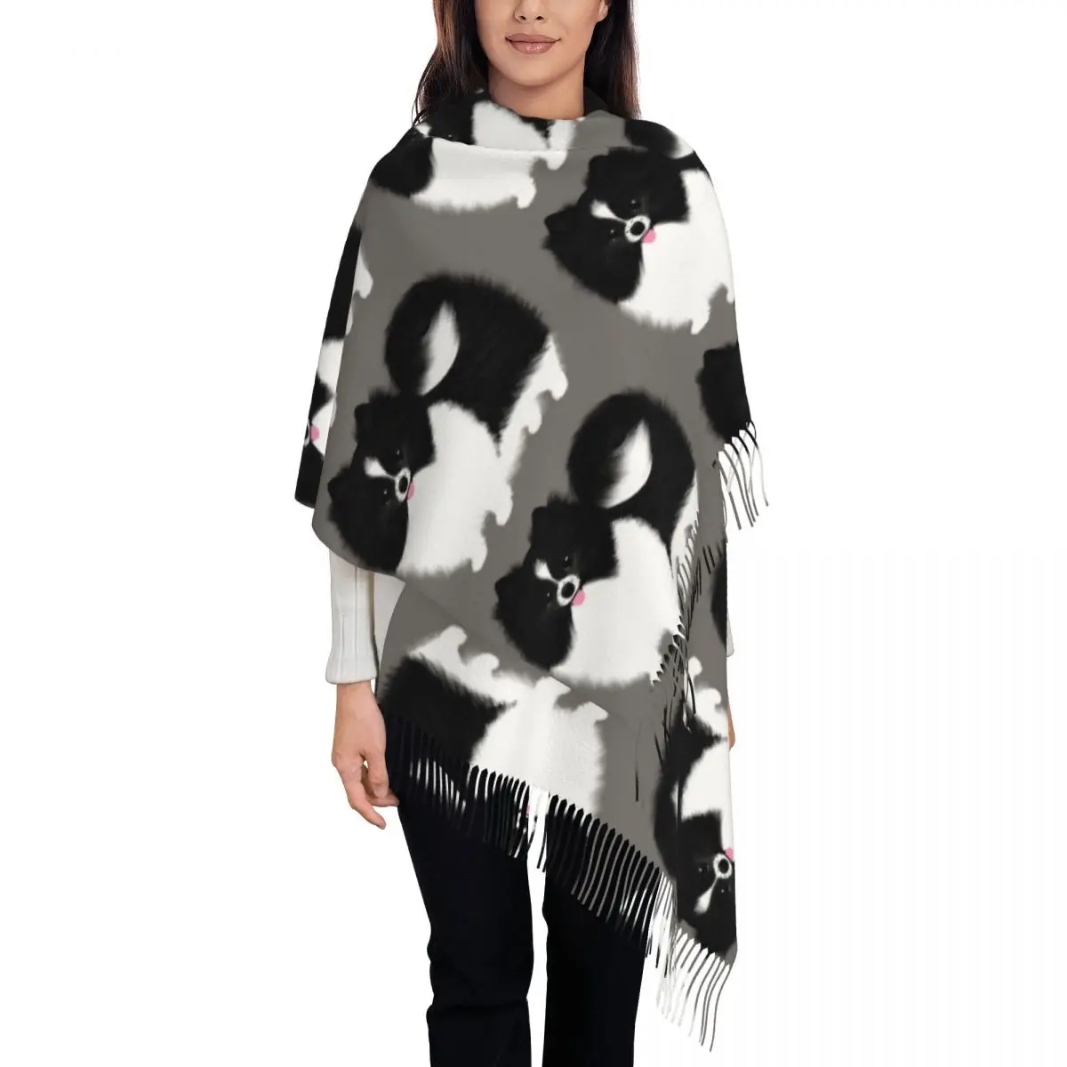 Black And White Parti Pomeranian Fluffy Dog Scarf Tassel Scarves for Women Soft Warm Shawls and Wraps Fall Winter Shawl Wrap
Black And White Parti Pomeranian Fluffy Dog Scarf Tassel Scarves for Women Soft Warm Shawls and Wraps Fall Winter Shawl Wrap