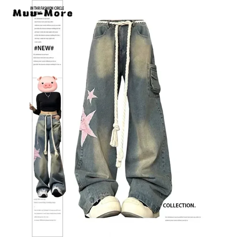 Vintage Stars Print Casual High Waist High Street Blue Straight Jeans Pants Fashion Women's Wide Leg Baggy Y2K Denim Trouser
Vintage Stars Print Casual High Waist High Street Blue Straight Jeans Pants Fashion Women's Wide Leg Baggy Y2K Denim Trouser