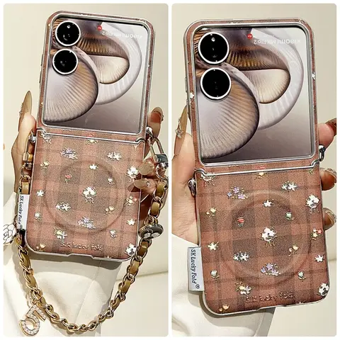 Small Floral Leather Gold-Trimmed with Magsafe Magnetic Ring Case For Xiaomi Mix Flip 2 flip2 mix flip protect Cover