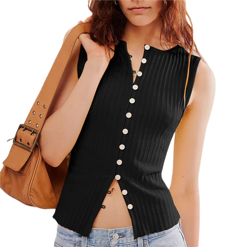 A83F-Women's Scoop Neck Plain Button Front Ribbed Tank Top, Summer Sleeveless Knit Open Front Slim Fit Vest
A83F-Women's Scoop Neck Plain Button Front Ribbed Tank Top, Summer Sleeveless Knit Open Front Slim Fit Vest