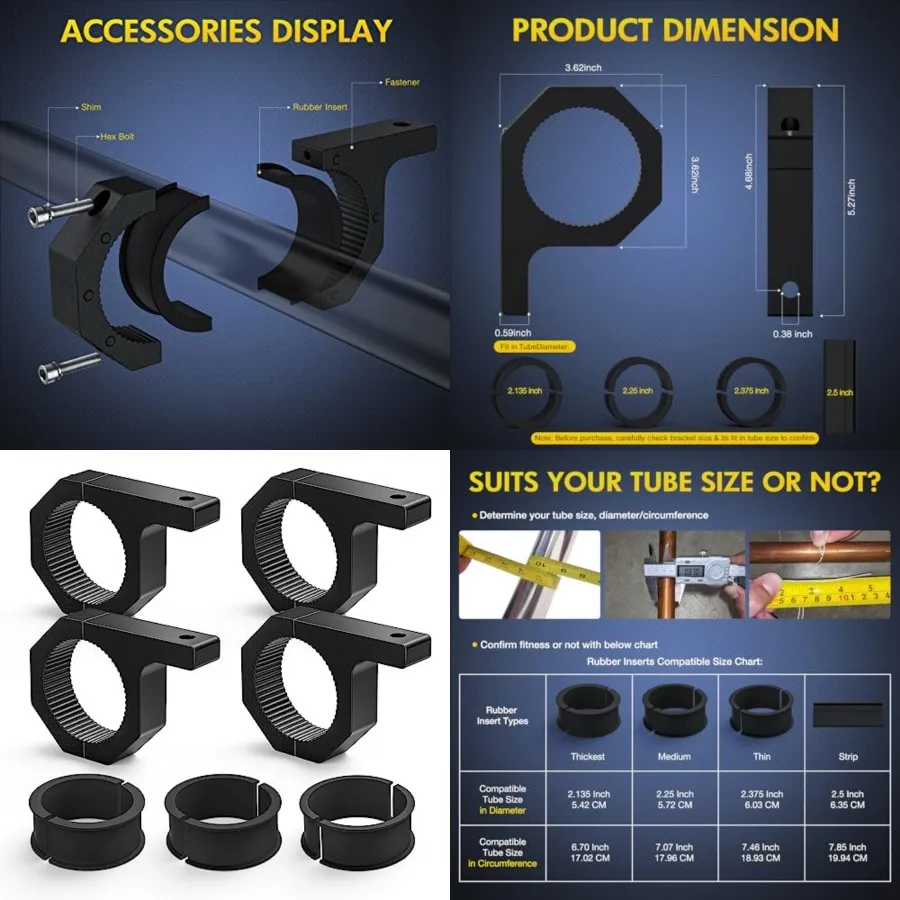 4PCS Roll Bar Clamps Mounting Brackets LED Light Mount Clamp Tube Lights Mounts Fit on 2.135" 2.25" 2.375" 2.5" Bull Bars Roof
4PCS Roll Bar Clamps Mounting Brackets LED Light Mount Clamp Tube Lights Mounts Fit on 2.135" 2.25" 2.375" 2.5" Bull Bars Roof