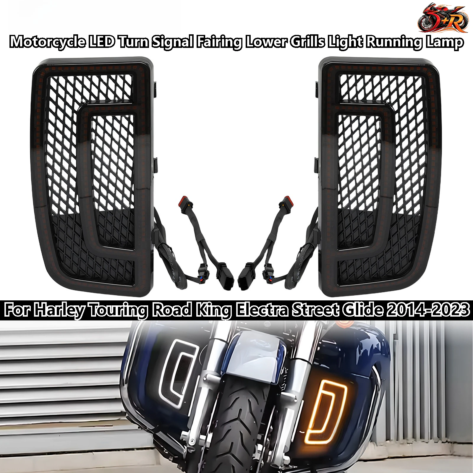 A Motorcycle LED Turn Signal Fairing Lower Grills Light Running Lamp For Harley Touring Road King Electra Street Glide 2014-2023
A Motorcycle LED Turn Signal Fairing Lower Grills Light Running Lamp For Harley Touring Road King Electra Street Glide 2014-2023