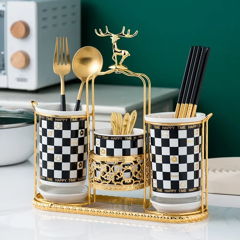 Luxurious Checkered Ceramic Chopsticks Tube Kitchen Storage Tool Drain Chopsticks Box Household Wall Mounted Chopsticks Rack
Luxurious Checkered Ceramic Chopsticks Tube Kitchen Storage Tool Drain Chopsticks Box Household Wall Mounted Chopsticks Rack