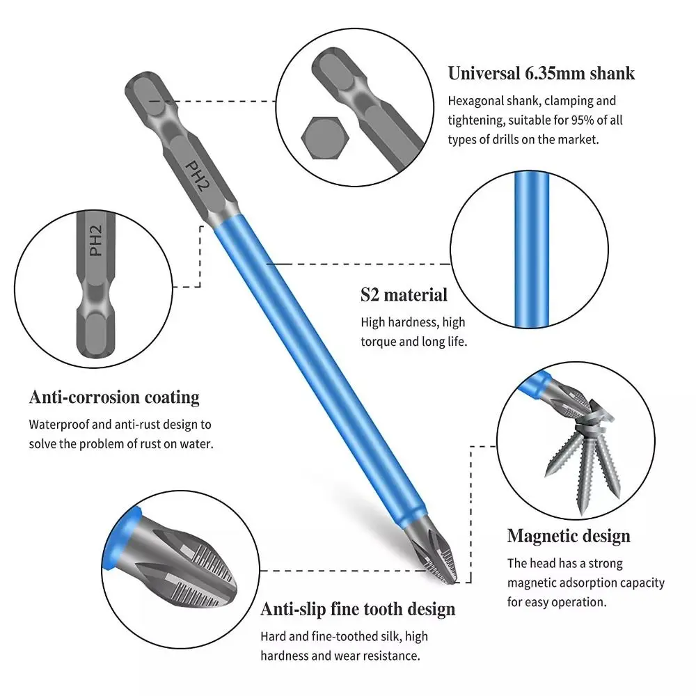 7 шт./компл. крестообразные биты с шестигранным хвостовиком, износостойкие магнитные отвертки высокой твердости, набор противоскользящих битов для отверток PH2 
7 шт./компл. крестообразные биты с шестигранным хвостовиком, износостойкие магнитные отвертки высокой твердости, набор противоскользящих битов для отверток PH2