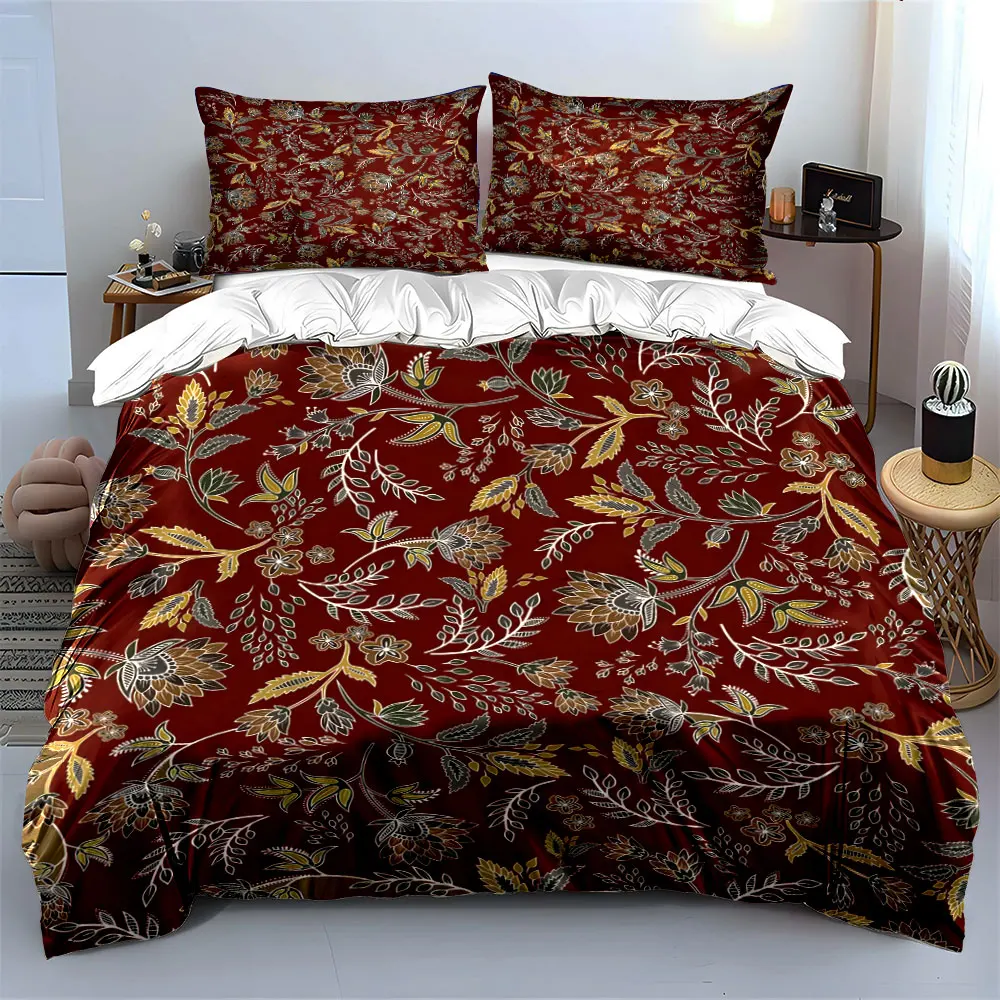 Ethnic Folk Art Bedding Set, Traditional Indian Floral Pattern on a Deep Red Background Print Duvet Cover, Rich Bedroom Decor
Ethnic Folk Art Bedding Set, Traditional Indian Floral Pattern on a Deep Red Background Print Duvet Cover, Rich Bedroom Decor