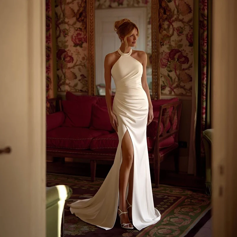 Eightree Simple Mermaid Wedding Dresses White Halter Backless Side Slit Long Bridal Dress Women Wedding Prom Gowns Customized
Eightree Simple Mermaid Wedding Dresses White Halter Backless Side Slit Long Bridal Dress Women Wedding Prom Gowns Customized