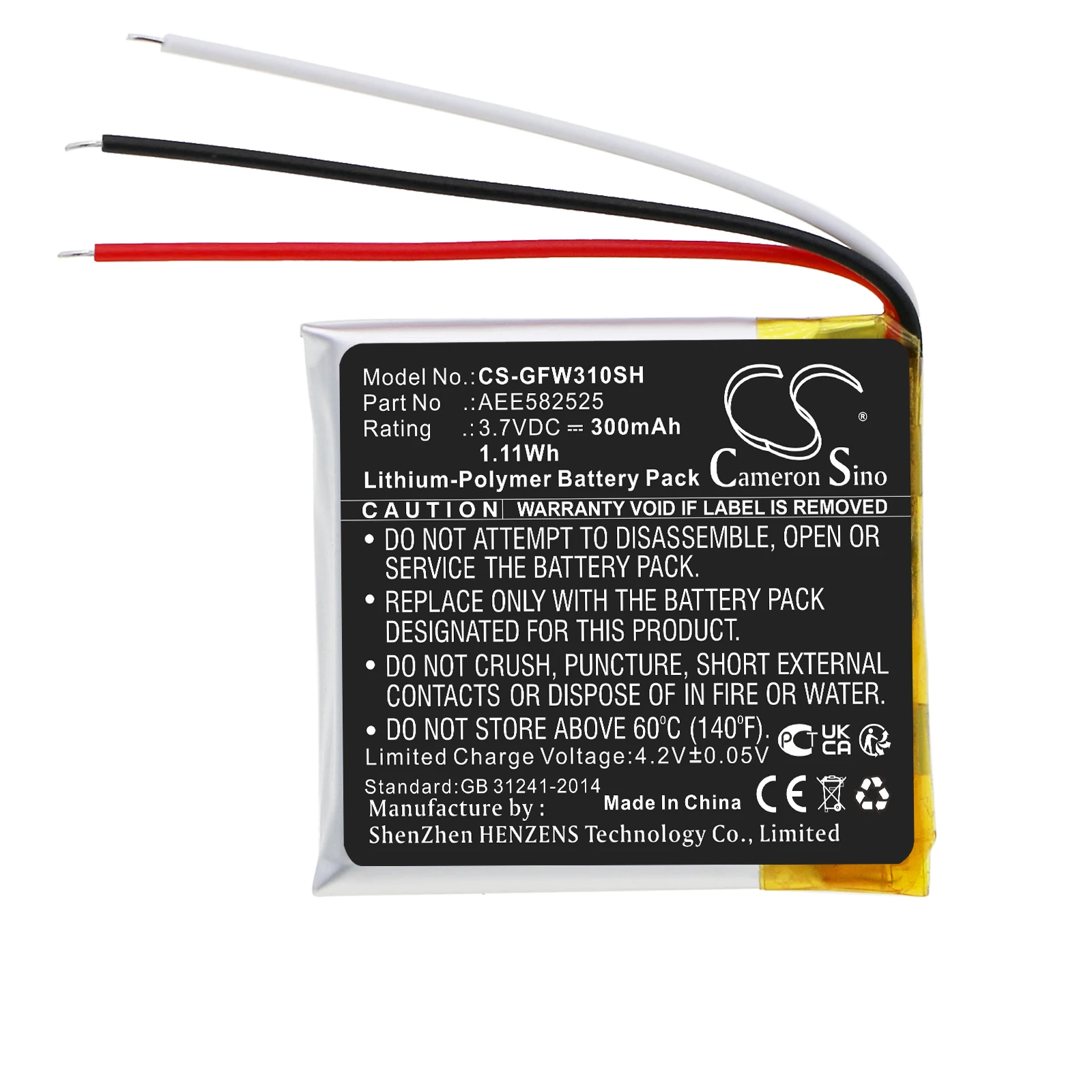 Li-Polymer Smartwatch Battery for Golf Buddy, 3.7V, 300mAh, Compatible Models: WTX, WTX+(Part No: AEE582525)
Li-Polymer Smartwatch Battery for Golf Buddy, 3.7V, 300mAh, Compatible Models: WTX, WTX+(Part No: AEE582525)