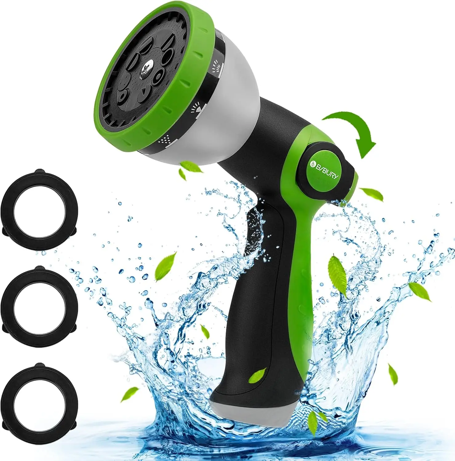 BIBURY Water Hose Nozzle Sprayer, Hand Sprayer with 10 Watering Patterns and On Off Valve Thumb Control, High Pressure Garden Hose Spray Nozzle for Watering Plants, Car Wash and Showering Pets (Green)
BIBURY Water Hose Nozzle Sprayer, Hand Sprayer with 10 Watering Patterns and On Off Valve Thumb Control, High Pressure Garden Hose Spray Nozzle for Watering Plants, Car Wash and Showering Pets (Green)