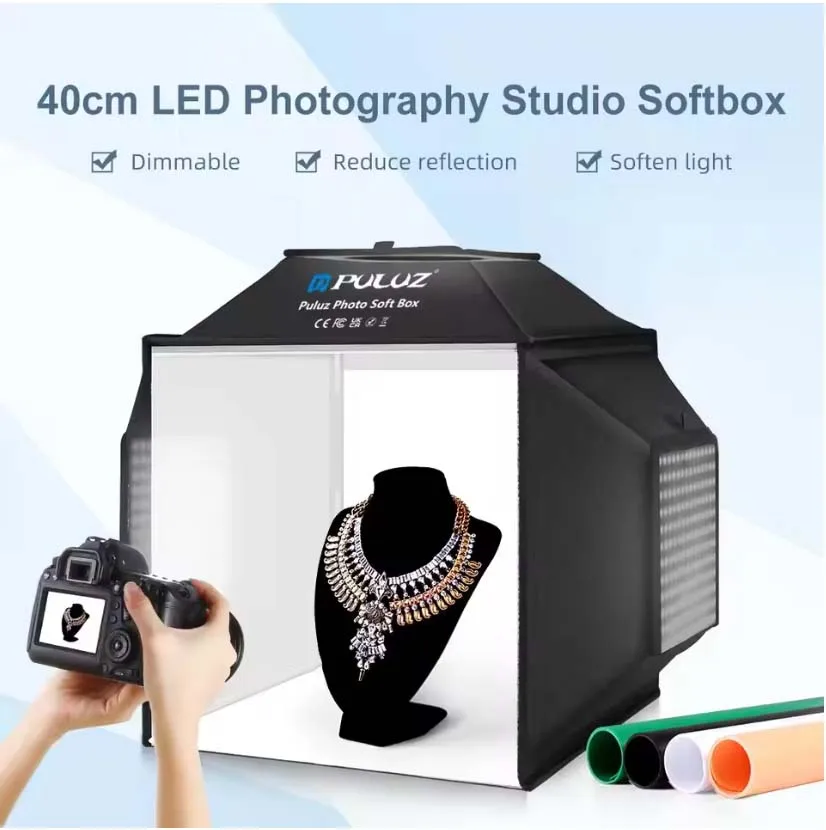 40cm Softbox Photo Studio – Compact Light Tent with 4-Color PVC Backdrops for Product & Jewelry Photography
40cm Softbox Photo Studio – Compact Light Tent with 4-Color PVC Backdrops for Product & Jewelry Photography