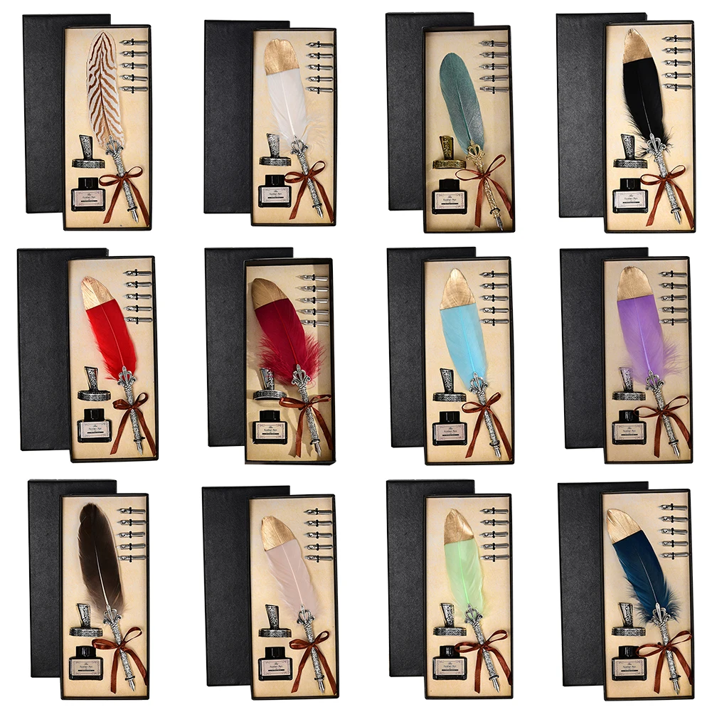 Feather Dip Pen with 5pcs Fine Nibs Vintage Calligraphy Pen Set Retro Stationery Feather Pen and Ink Set for Invitations Letters
Feather Dip Pen with 5pcs Fine Nibs Vintage Calligraphy Pen Set Retro Stationery Feather Pen and Ink Set for Invitations Letters