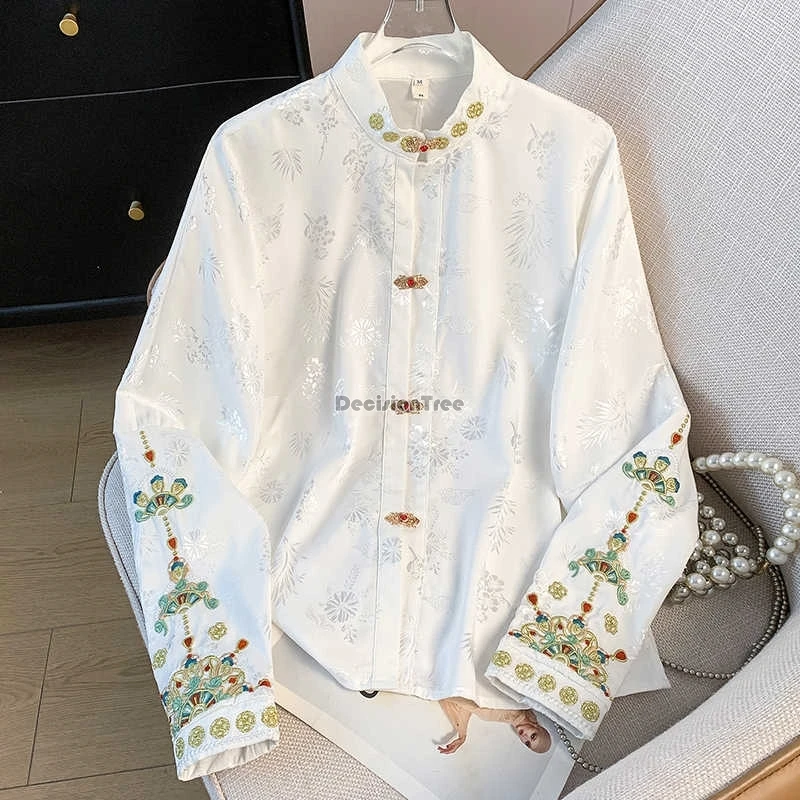 2025 new chinese style jacquard embroidery stand collar disc buckle national style improved long-sleeved vintage top blouse t001
2025 new chinese style jacquard embroidery stand collar disc buckle national style improved long-sleeved vintage top blouse t001