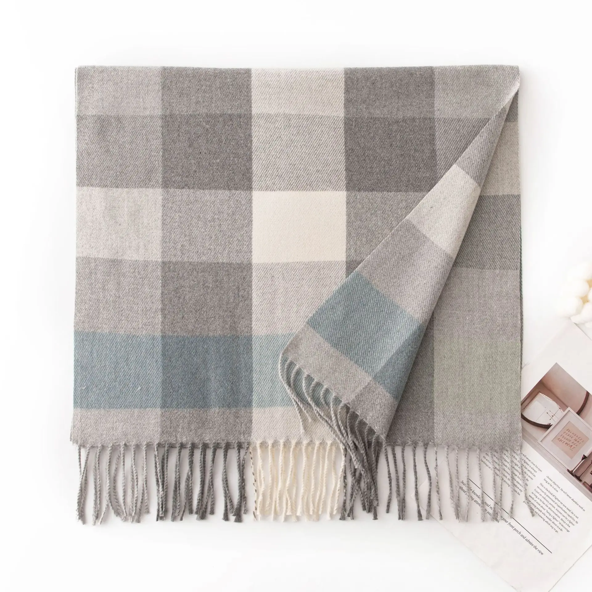Grey Plaid Faux Wool Scarf Autumn Winter Women Men Fringe Design Reversible Warm Neck Wrap Shawl190x70cm Hijab Hair Wrap
Grey Plaid Faux Wool Scarf Autumn Winter Women Men Fringe Design Reversible Warm Neck Wrap Shawl190x70cm Hijab Hair Wrap