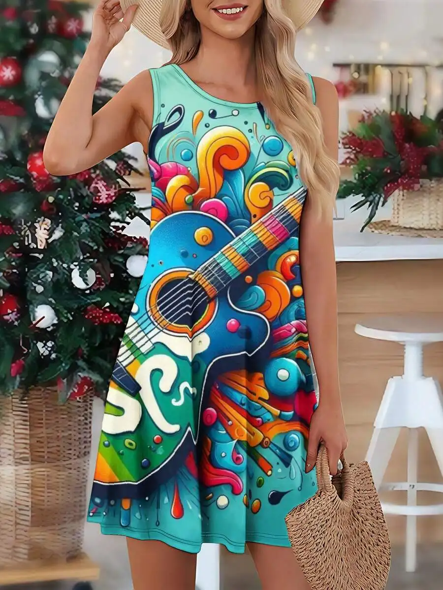 Colorful Guitar Print Sleeveless A-Line Mini Dress Women Summer Casual Music Theme Party Outfit
Colorful Guitar Print Sleeveless A-Line Mini Dress Women Summer Casual Music Theme Party Outfit