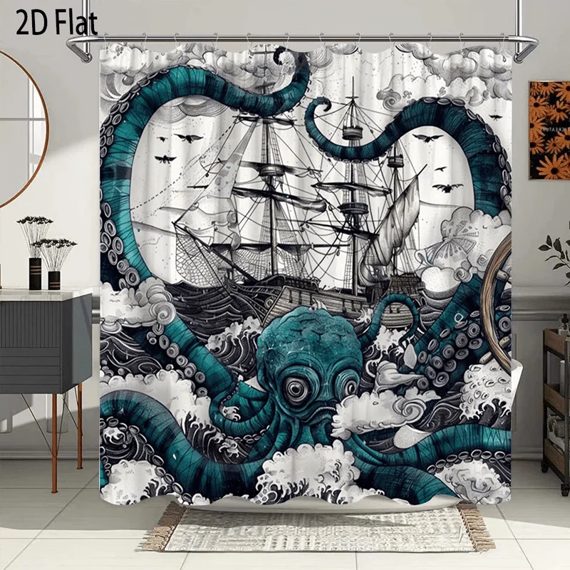 Giant Octopus Pirate Ship Shower Curtain Nautical Ocean Waterproof Bathroom Decor Sea Life Fantasy Curtain 180x180cm
Giant Octopus Pirate Ship Shower Curtain Nautical Ocean Waterproof Bathroom Decor Sea Life Fantasy Curtain 180x180cm