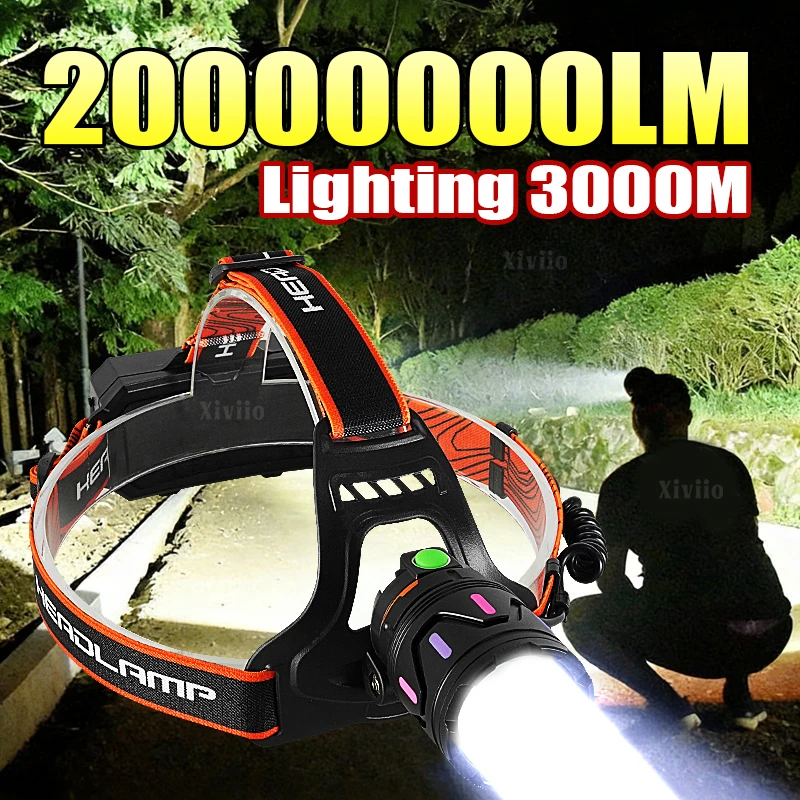 Сверхмощный светодиодный налобный фонарь 20000000LM с USB-зарядкой, дальность 3000 метров, с зумом, водонепроницаемый, для рыбалки
Сверхмощный светодиодный налобный фонарь 20000000LM с USB-зарядкой, дальность 3000 метров, с зумом, водонепроницаемый, для рыбалки