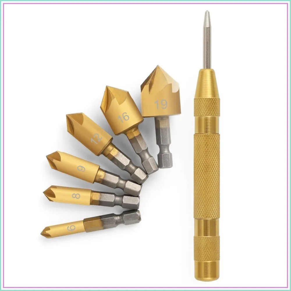 7 Pcs Countersink Drill Bit Set, 1/4'' Hex Shank, 90 Degree, for Wood & Soft Materials
7 Pcs Countersink Drill Bit Set, 1/4'' Hex Shank, 90 Degree, for Wood & Soft Materials
