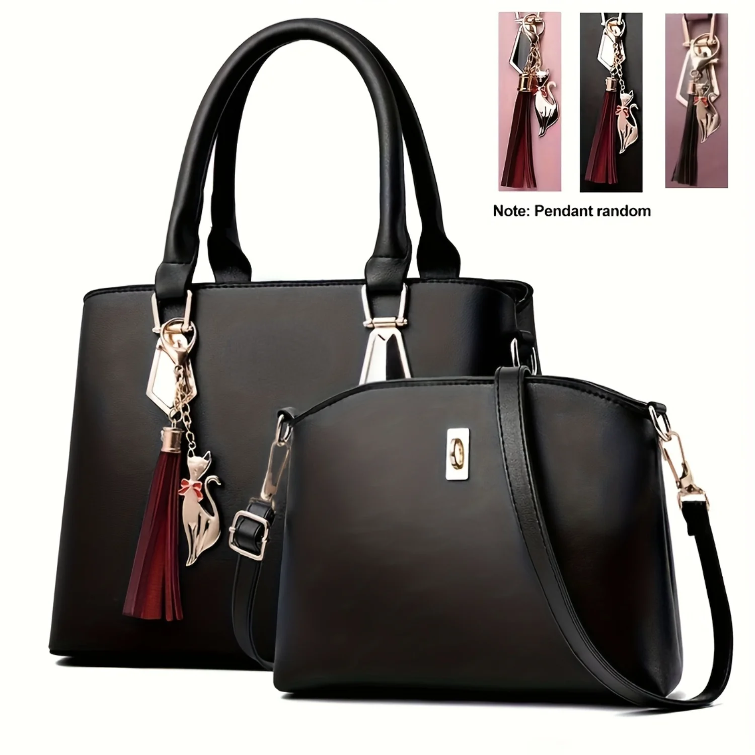 2pcs Tassel Pendant Tote Bag Crossbody Set - High-Quality PU Leather Shoulder Bag with Large Capacity, Convenient Crossbody Stra
2pcs Tassel Pendant Tote Bag Crossbody Set - High-Quality PU Leather Shoulder Bag with Large Capacity, Convenient Crossbody Stra