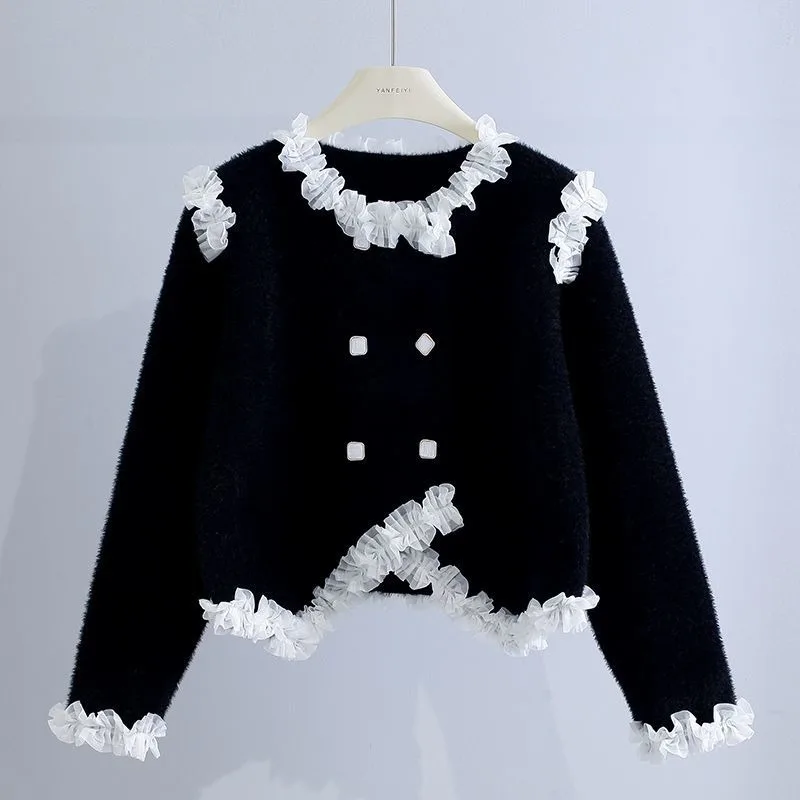 Women's Autumn and Winter New Lace Spliced Knitted Cardigan Top Mink Sweater Jacket
Women's Autumn and Winter New Lace Spliced Knitted Cardigan Top Mink Sweater Jacket