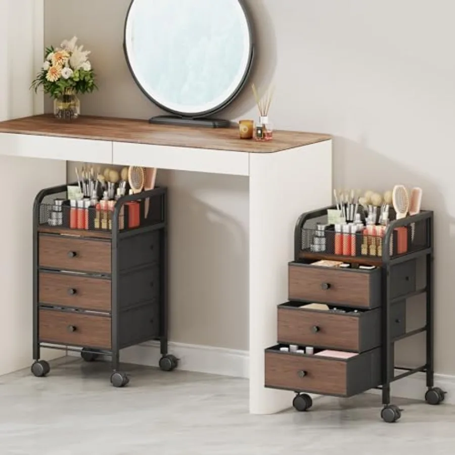 Rolling Makeup Organizer Cart - Under Desk Vanity Makeup Storage with 3 Non-woven Drawers Nail Cart Organizer Cosmetic Display
Rolling Makeup Organizer Cart - Under Desk Vanity Makeup Storage with 3 Non-woven Drawers Nail Cart Organizer Cosmetic Display