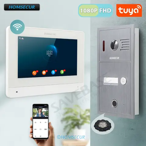 Tuyasmart APP WiFi HD 4 Wire Video Home Security Doorphone Intercom 1080P IP65 Doorbell Camera Fingerprint RFID Access Snapshot