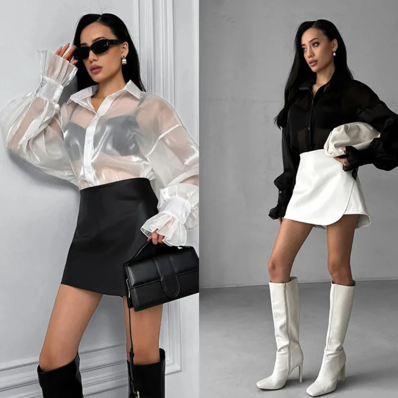 Elegant See Through Button Down Shirt With Flare Cuffs Loose Long Sleeve Transparent Blouse For Women Spring City Chic Wardrobe
Elegant See Through Button Down Shirt With Flare Cuffs Loose Long Sleeve Transparent Blouse For Women Spring City Chic Wardrobe