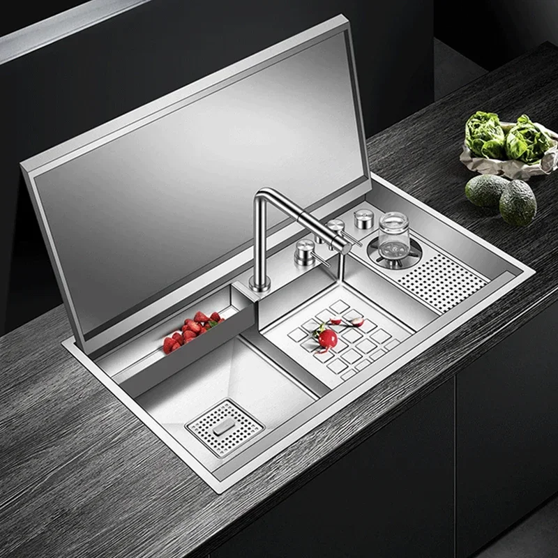Hidden Flip Cover Kitchen Sink Large Size 304 Stainless Steel 4mm Thickness Cup Rinser Stepped Handmade Brushed
Hidden Flip Cover Kitchen Sink Large Size 304 Stainless Steel 4mm Thickness Cup Rinser Stepped Handmade Brushed