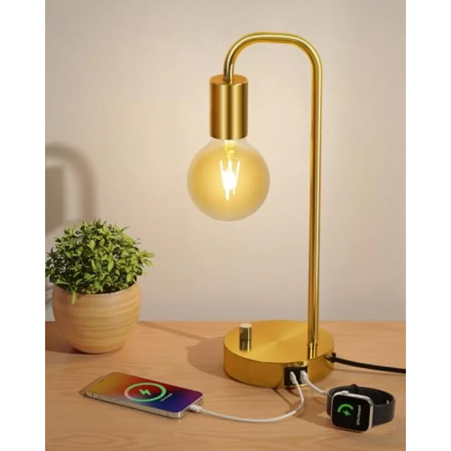 Industrial Table Lamp with 2 Port, Stepless Dimmable Nightstand Bedside Lamps for Bedroom, Desk Lamps with 2700K Gold Gradient
Industrial Table Lamp with 2 Port, Stepless Dimmable Nightstand Bedside Lamps for Bedroom, Desk Lamps with 2700K Gold Gradient