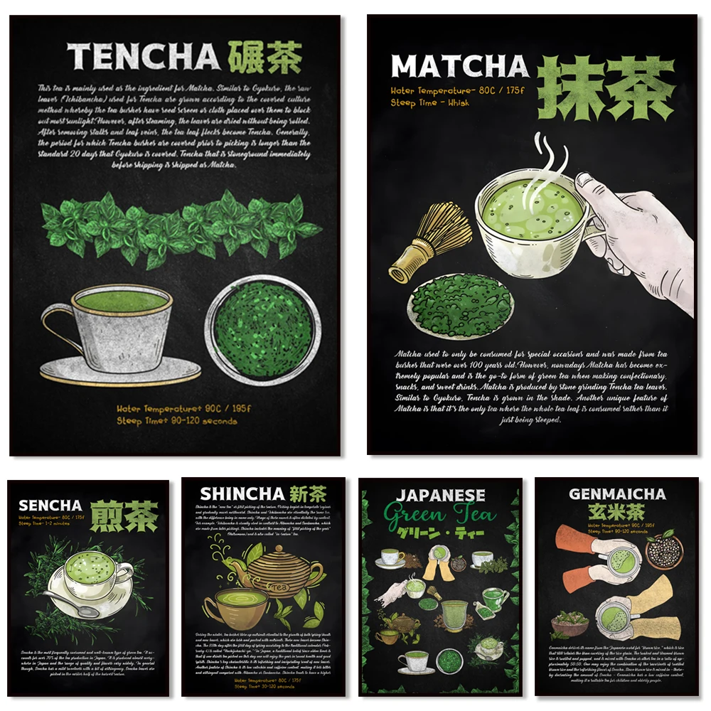 Types of Japanese Green Tea, Genmaicha, Hojicha, Sencha Wall Painting Kitchen Decor Nordic Poster Wall Art Canvas Painting
Types of Japanese Green Tea, Genmaicha, Hojicha, Sencha Wall Painting Kitchen Decor Nordic Poster Wall Art Canvas Painting