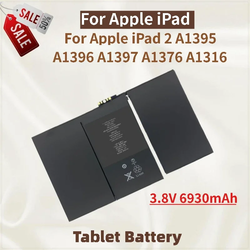 100% New 3.8V 6930mAh Tablet Battery For Apple iPad 2 A1395 A1396 A1397 A1376 A1316 High Quality Replacement Battery
100% New 3.8V 6930mAh Tablet Battery For Apple iPad 2 A1395 A1396 A1397 A1376 A1316 High Quality Replacement Battery