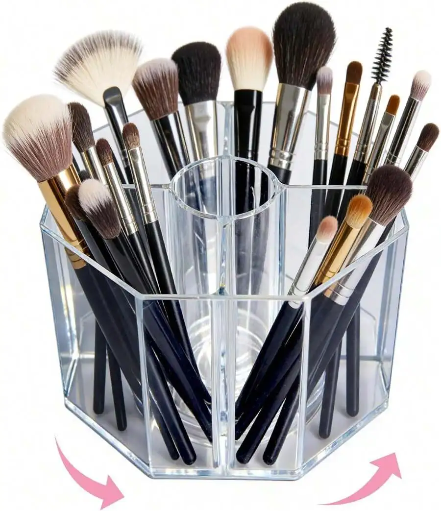 Acrylic Makeup Brush Holder With 5 Grids 360 Degree Rotating Organizer For Vanity Desktop
Acrylic Makeup Brush Holder With 5 Grids 360 Degree Rotating Organizer For Vanity Desktop