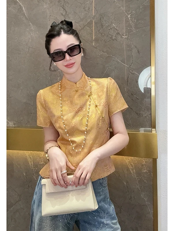 New Chinese Style Retro National Trend Embroidered Button Stand Collar Short Sleeve Women's Summer Slimming Waist Cinching Shirt
New Chinese Style Retro National Trend Embroidered Button Stand Collar Short Sleeve Women's Summer Slimming Waist Cinching Shirt