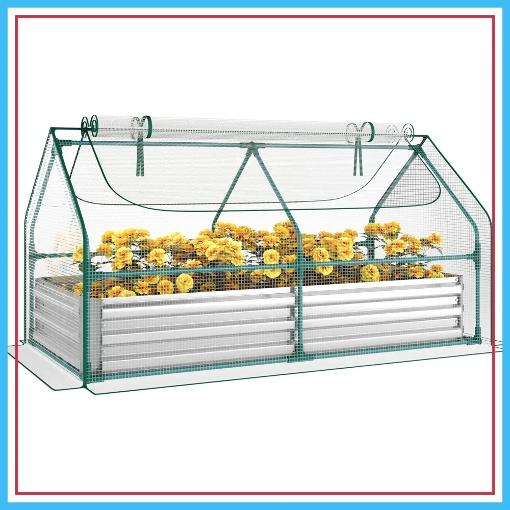Raised Garden Bed with PE Cover, 6x3x1 FT Galvanized Planter Box Outdoor with Greenhouse Cover, 2 Large Zippered Screen Windows, Includes Labels & Gloves
Raised Garden Bed with PE Cover, 6x3x1 FT Galvanized Planter Box Outdoor with Greenhouse Cover, 2 Large Zippered Screen Windows, Includes Labels & Gloves