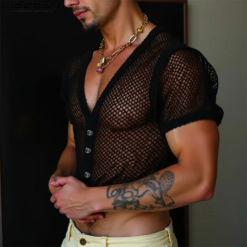 INCERUN Men Shirt Mesh Transparent Sexy V Neck Short Sleeve Button Male Crop Tops Summer 2025 Fashion Unisex Shirts Streetwear
INCERUN Men Shirt Mesh Transparent Sexy V Neck Short Sleeve Button Male Crop Tops Summer 2025 Fashion Unisex Shirts Streetwear
