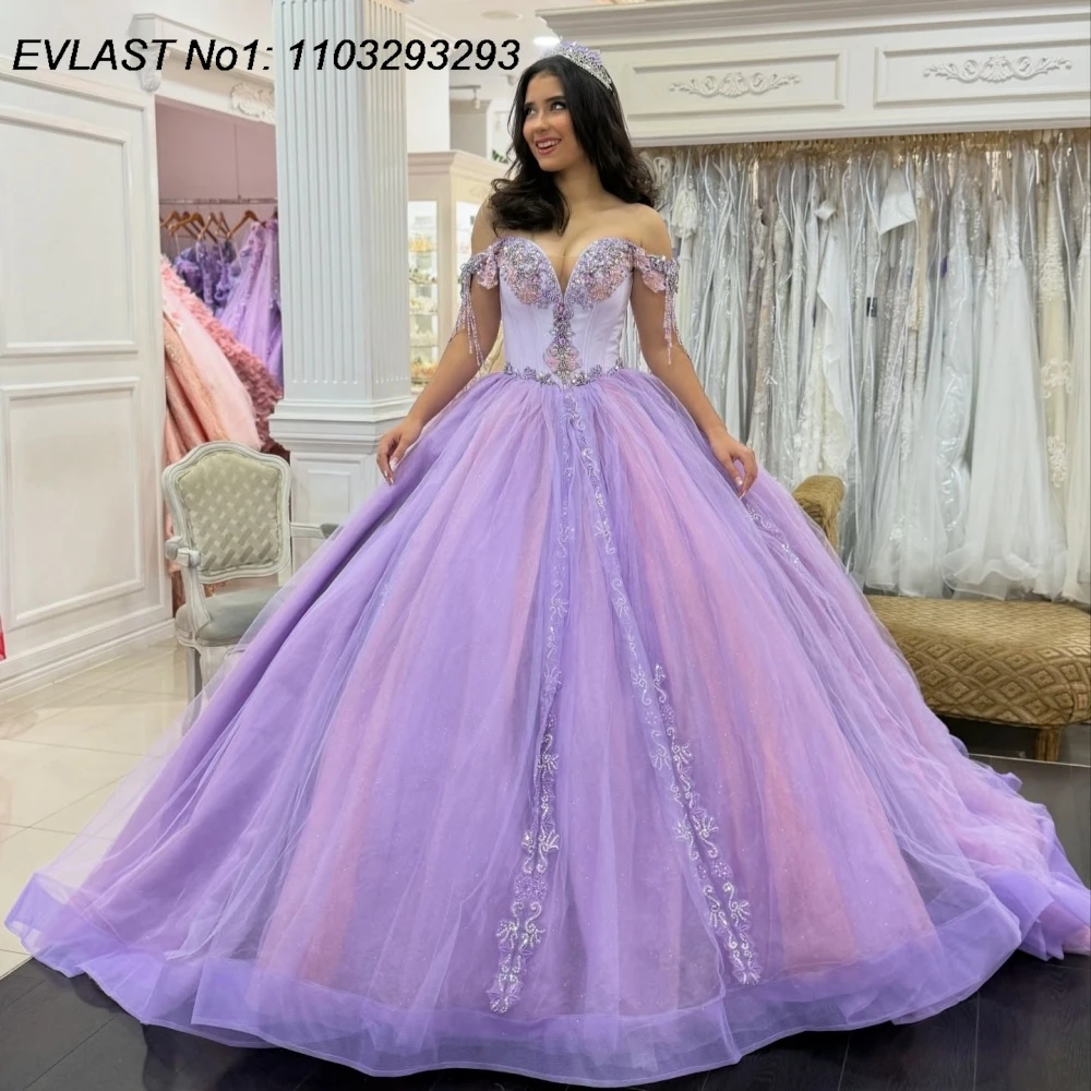 EVLAST Customized Glitter Lavender Quinceanera Dress Ball Gown Lace Applique Beading Tulle Sweet 16 Vestidos De 15 Anos E1QN439
EVLAST Customized Glitter Lavender Quinceanera Dress Ball Gown Lace Applique Beading Tulle Sweet 16 Vestidos De 15 Anos E1QN439