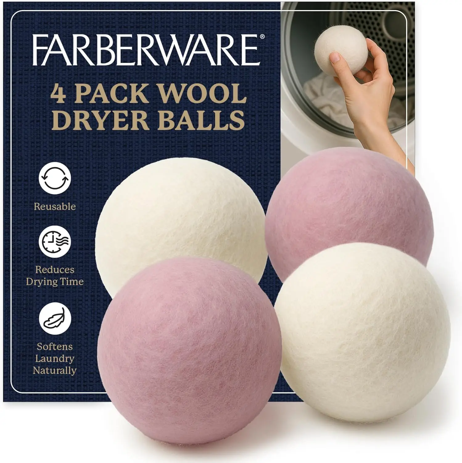 Wool Dryer Balls 4 Pack Reusable 100% Wool Balls for Dryer Natural Fabric Softener for Laundry, Towels Bedding,Replaces Fabric
Wool Dryer Balls 4 Pack Reusable 100% Wool Balls for Dryer Natural Fabric Softener for Laundry, Towels Bedding,Replaces Fabric