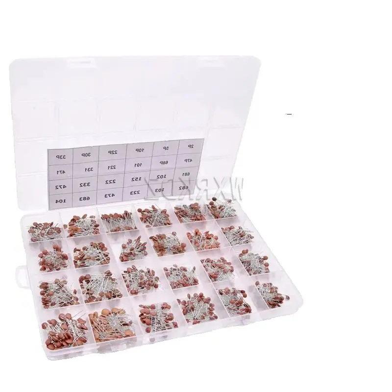 960 Pcs/box 24Values * 40PCS 1PF-100nF Ceramic Capacitor Assortment Kit 1pF-100nF 50V 10PF 22PF 33PF 47PF 100PF 330PF 470PF 1NF
960 Pcs/box 24Values * 40PCS 1PF-100nF Ceramic Capacitor Assortment Kit 1pF-100nF 50V 10PF 22PF 33PF 47PF 100PF 330PF 470PF 1NF