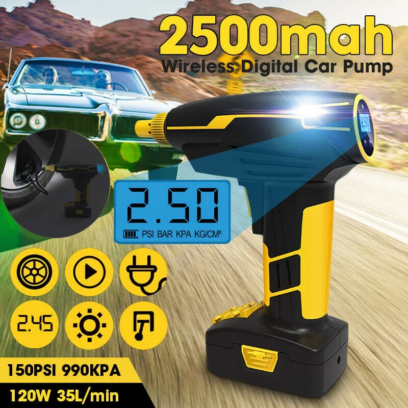 Portable Air Compressor Cordless Tire Inflator With Digital Display, LED Lighting,Rechargeable Tire Pressure Gauge 12V/150PSI Pe
Portable Air Compressor Cordless Tire Inflator With Digital Display, LED Lighting,Rechargeable Tire Pressure Gauge 12V/150PSI Pe