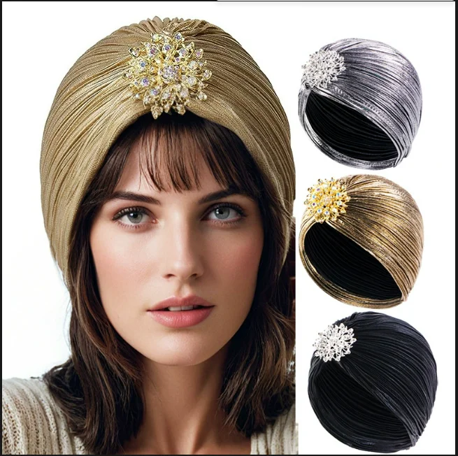 Women's Ruffle Turban Hat Knit Turban Headwraps with Detachable Crystal Brooch for 1920s Gatsby Party
Women's Ruffle Turban Hat Knit Turban Headwraps with Detachable Crystal Brooch for 1920s Gatsby Party