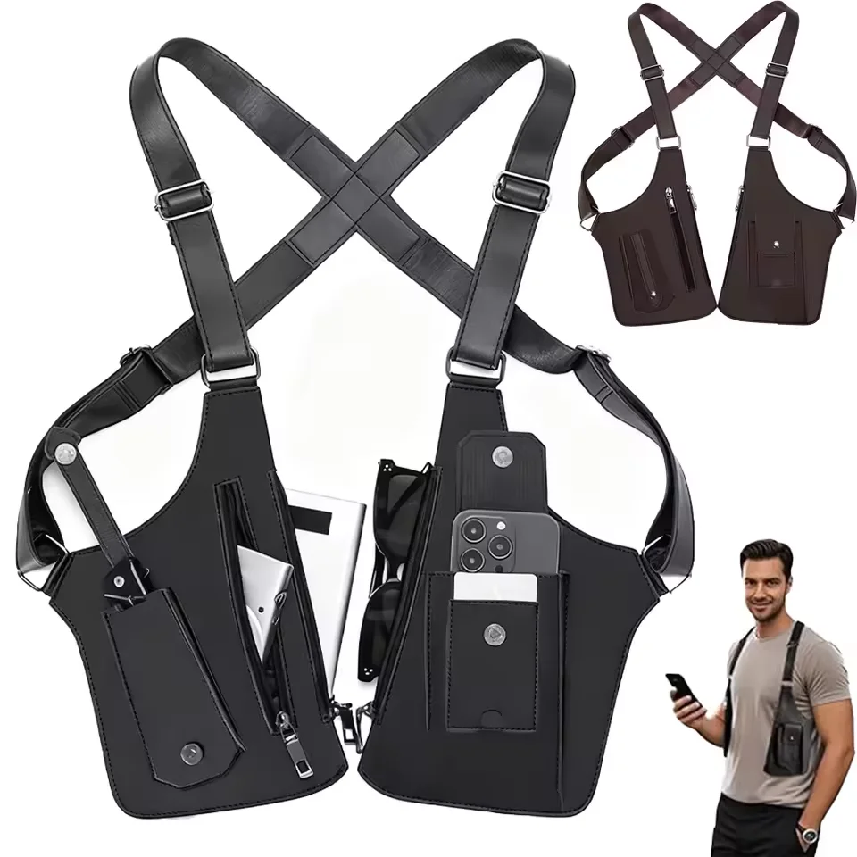 Luxury Design Men's Tactical Vest Chest Bag PU Leather Double Shoulder Armpit Bag Anti Theft Phone Pouch Underarm Back Pack Bags
Luxury Design Men's Tactical Vest Chest Bag PU Leather Double Shoulder Armpit Bag Anti Theft Phone Pouch Underarm Back Pack Bags
