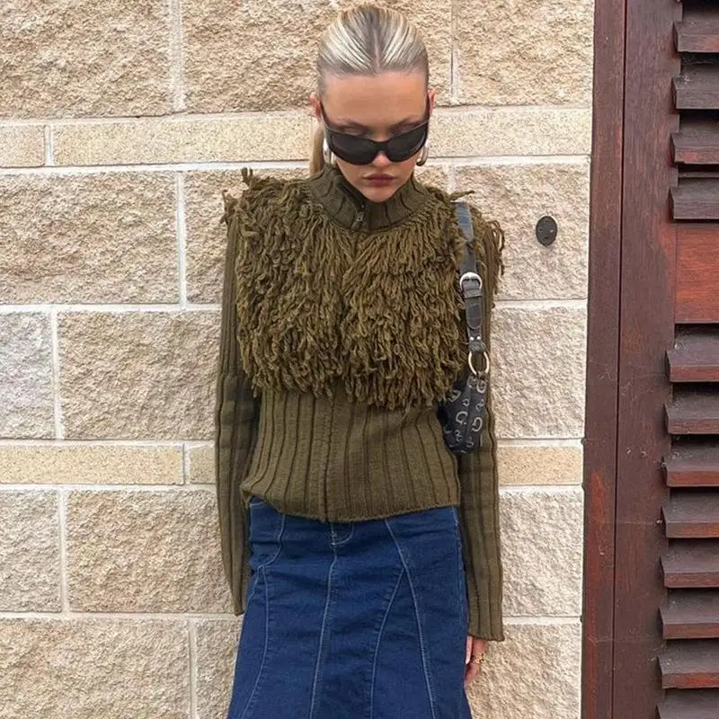 Women's Slim Fit Knit Top with Frill Design Long Sve Vintage Sle Polyester Fiber Full Zipper Cardigan Pure Color T-irt
Women's Slim Fit Knit Top with Frill Design Long Sve Vintage Sle Polyester Fiber Full Zipper Cardigan Pure Color T-irt