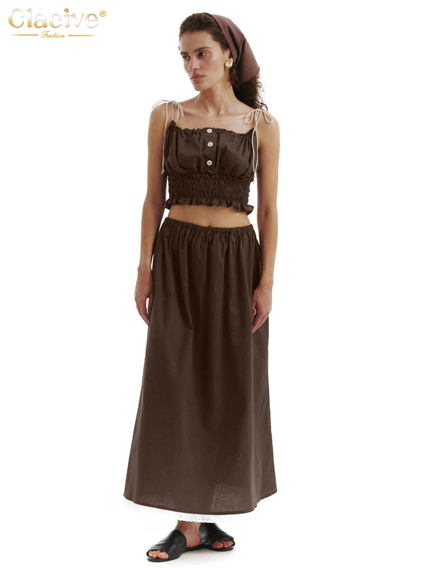 Clacive Summer Loose Brown Cotton 2 Piece Set Woman Outfit 2025 Fashion Strap Sleeveless Crop Top With High Waist Long Skirt Set
Clacive Summer Loose Brown Cotton 2 Piece Set Woman Outfit 2025 Fashion Strap Sleeveless Crop Top With High Waist Long Skirt Set