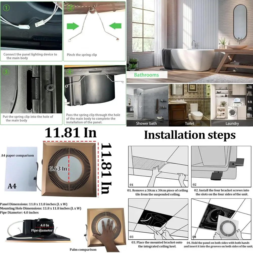 Bathroom LED Light & Ventilation System - Adjustable 3000K/4000K/6500K, 1.2 Sones Quiet
Bathroom LED Light & Ventilation System - Adjustable 3000K/4000K/6500K, 1.2 Sones Quiet