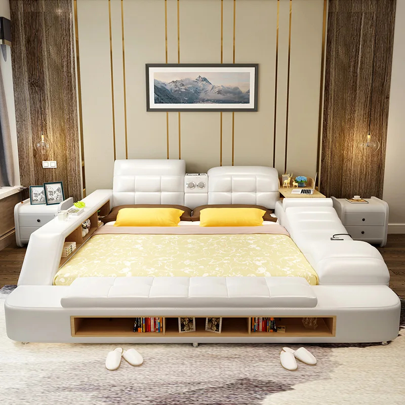 MANBAS King Size Multifunctional Platform Bed – Luxury Modern Genuine Leather Bed Frame with Storage, USB, Side Shelves & Drawer
MANBAS King Size Multifunctional Platform Bed – Luxury Modern Genuine Leather Bed Frame with Storage, USB, Side Shelves & Drawer