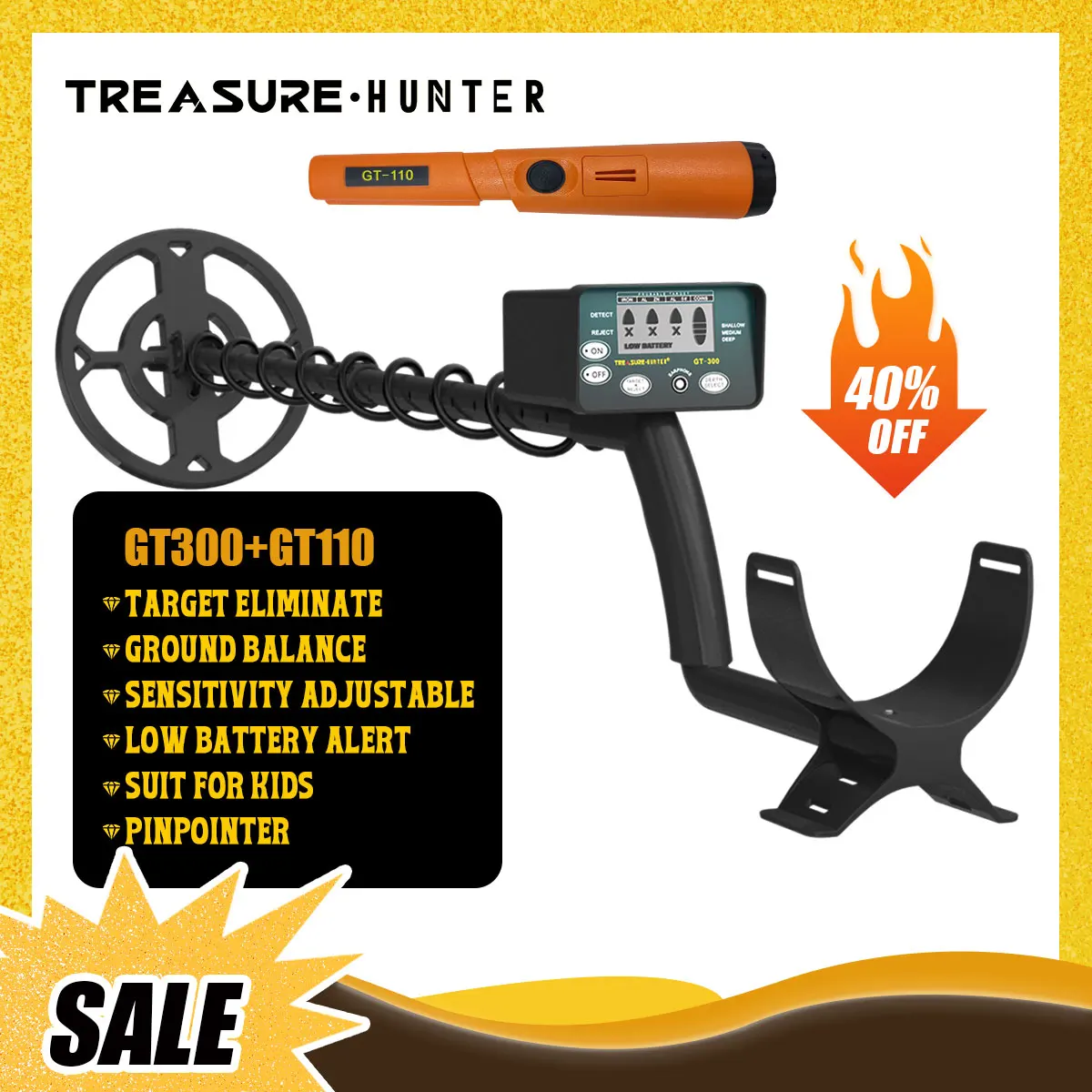 Treasure Hunter GT300 Gold Metal Detector Professional Underground Underwater Adjustable Waterproof Beginner GT110 Pinpointer
Treasure Hunter GT300 Gold Metal Detector Professional Underground Underwater Adjustable Waterproof Beginner GT110 Pinpointer