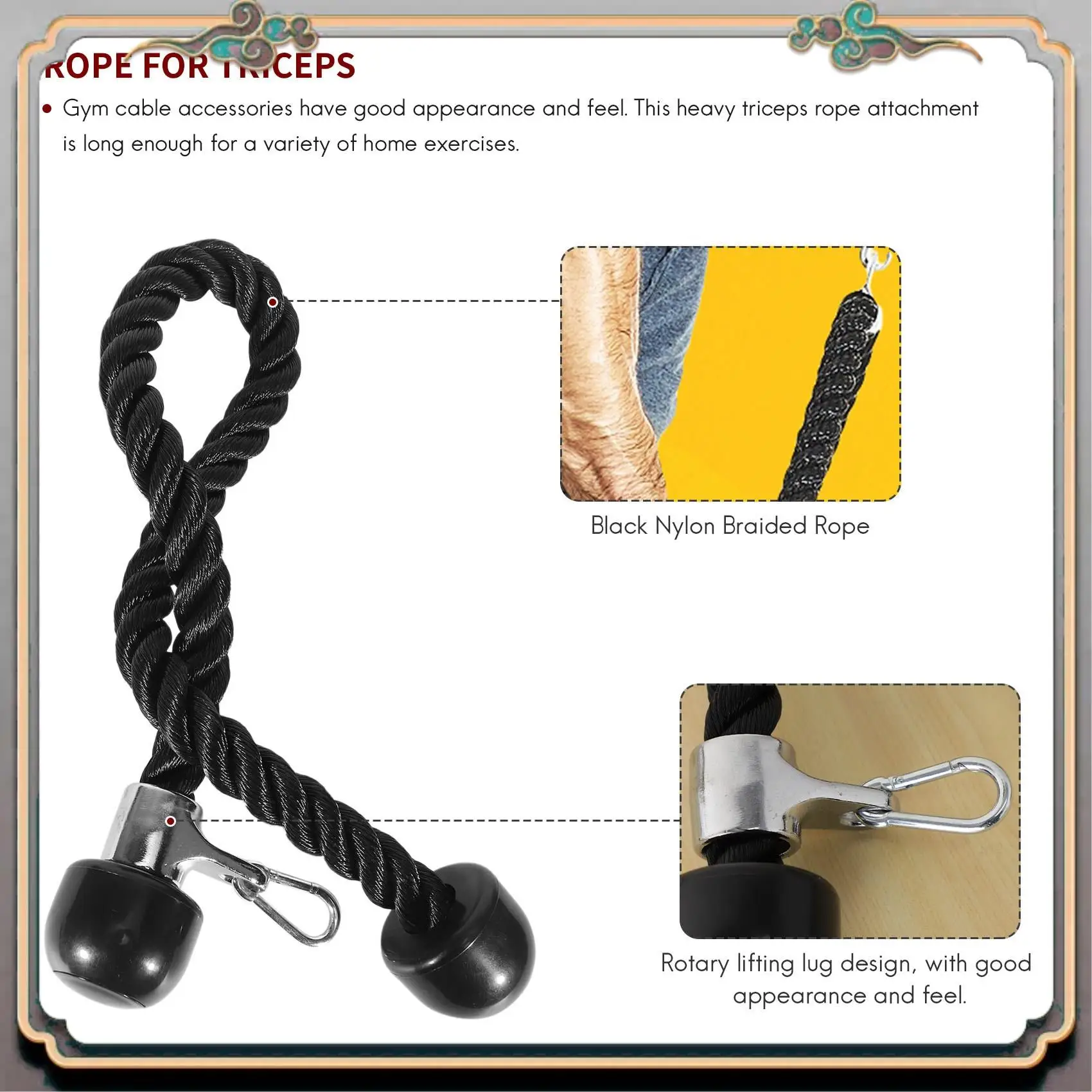 Durable Heavy Duty Tricep Pull Down Rope 36 Inches With Snap Hook, Fitness Attachment Cable Machine Pulldown Rope For Home Gym
Durable Heavy Duty Tricep Pull Down Rope 36 Inches With Snap Hook, Fitness Attachment Cable Machine Pulldown Rope For Home Gym