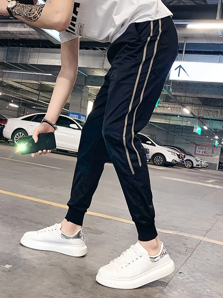 Black Casual Pants Men's Slim Fit Spring Summer Trousers Fashionable Striped Youthful Style Low Waist Long Pants
Black Casual Pants Men's Slim Fit Spring Summer Trousers Fashionable Striped Youthful Style Low Waist Long Pants