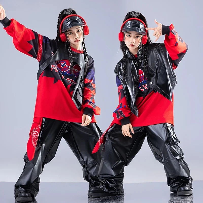 Boys Hip Hop Sweatshirt Vest Pu Leather Cargo Pants Girls K-pop Street Dance Clothes Sets Kids Children Teens Fashion Costumes
Boys Hip Hop Sweatshirt Vest Pu Leather Cargo Pants Girls K-pop Street Dance Clothes Sets Kids Children Teens Fashion Costumes